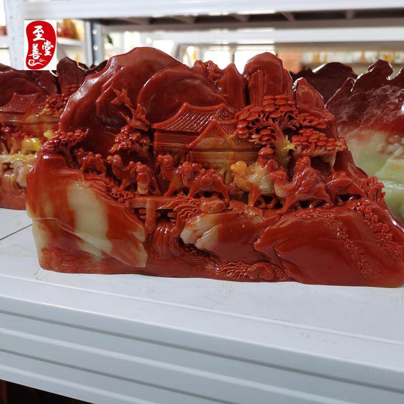 古玩收藏仿寿山石雕芙蓉石丝绸之路驼铃摆件客厅装饰摆件观赏奇石