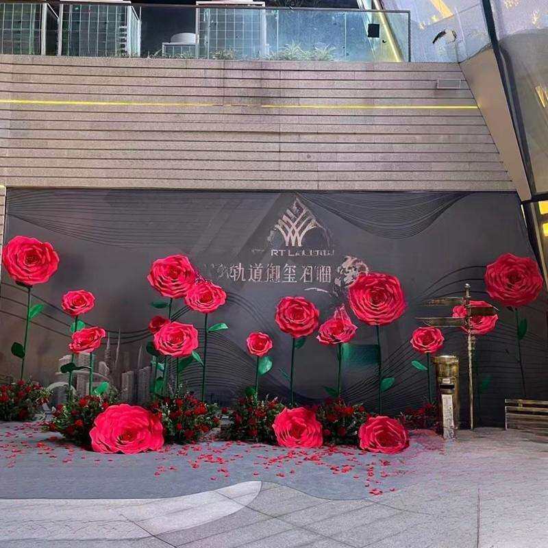 大红巨型玫瑰防水室外泡沫纸花婚庆婚礼仿真立体手工纸花背景装饰