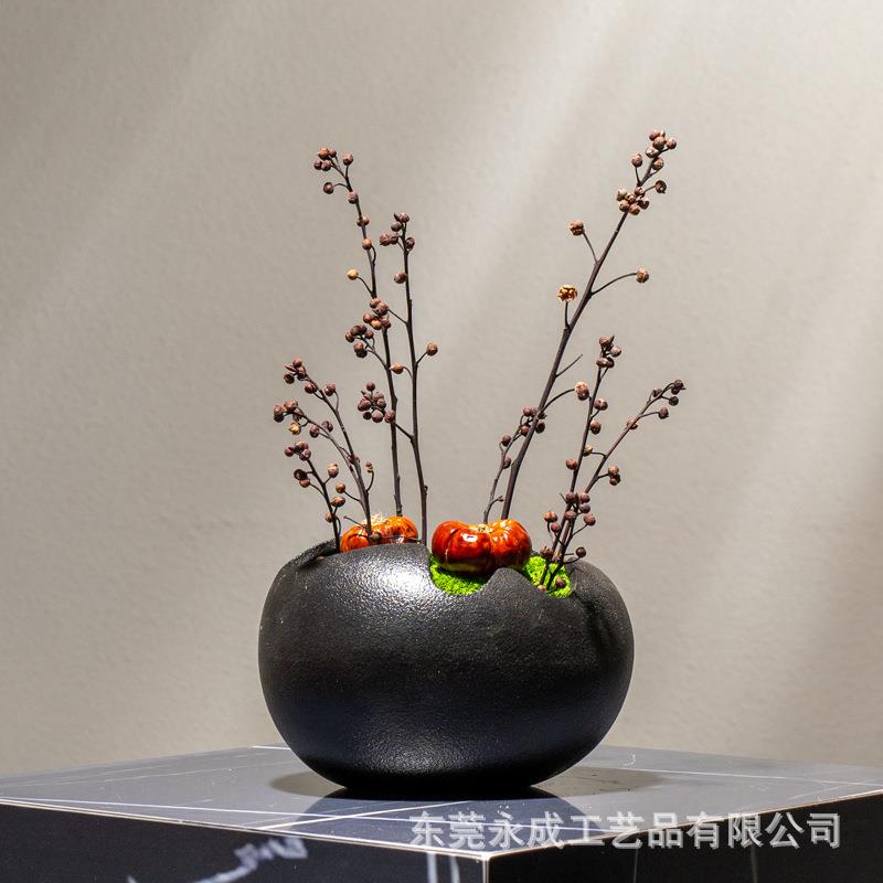 新中式青苔鲜苔盆栽样板房软装饰品客厅变茶几摆件洽谈桌面仿真盆