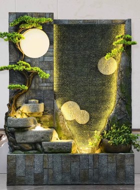 水幕墙假山流水屏风景观循环水庭院布置水景客厅落地喷泉饰