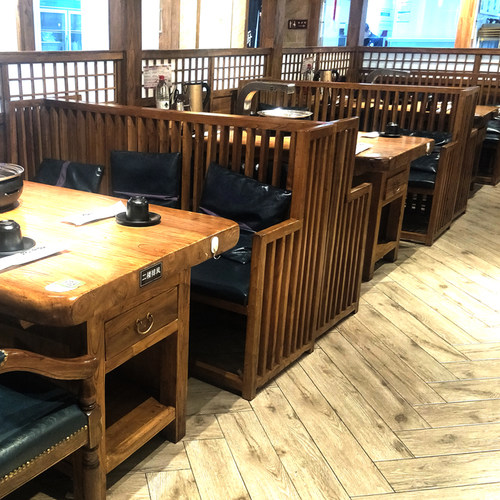 商用烤肉店榆木桌椅实木新卡座沙发烧烤火锅店桌子餐桌