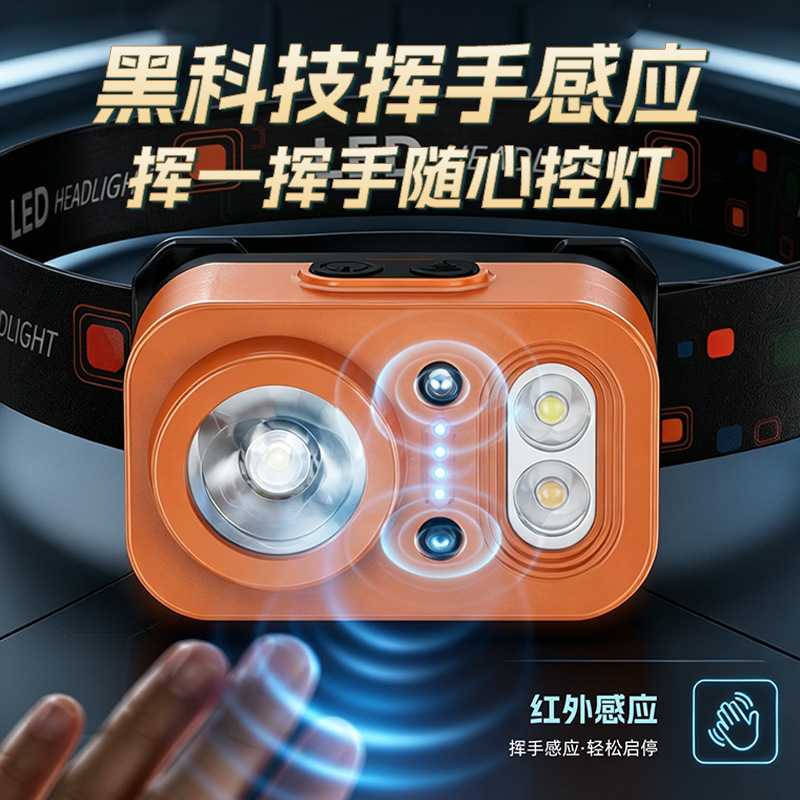 新款强光头灯感应头灯充电超亮户外工作头戴灯超亮远近两用头灯