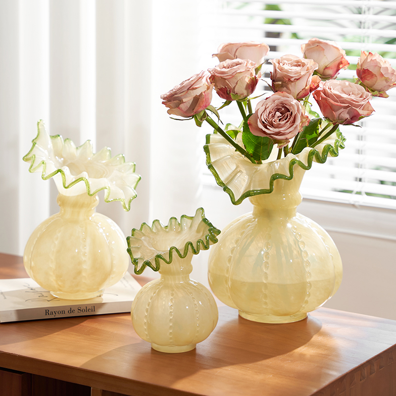 法式中古芬顿花瓶琉璃客厅水养鲜花插花浪漫花Q器餐桌茶几装饰摆