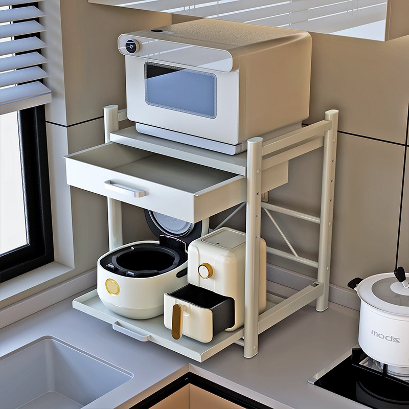 厨房微波炉置物架多功p能家用台面抽屉储物架双层电饭煲烤箱收纳