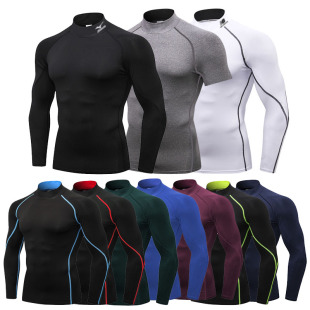 高领紧身速干衣运动健身教练服打底衫高弹跑步速干体育夏训练上衣