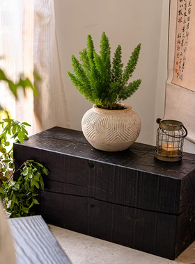 侘寂风实木方形黑色木墩仿古置物台架软装展示台民宿装饰摆饰