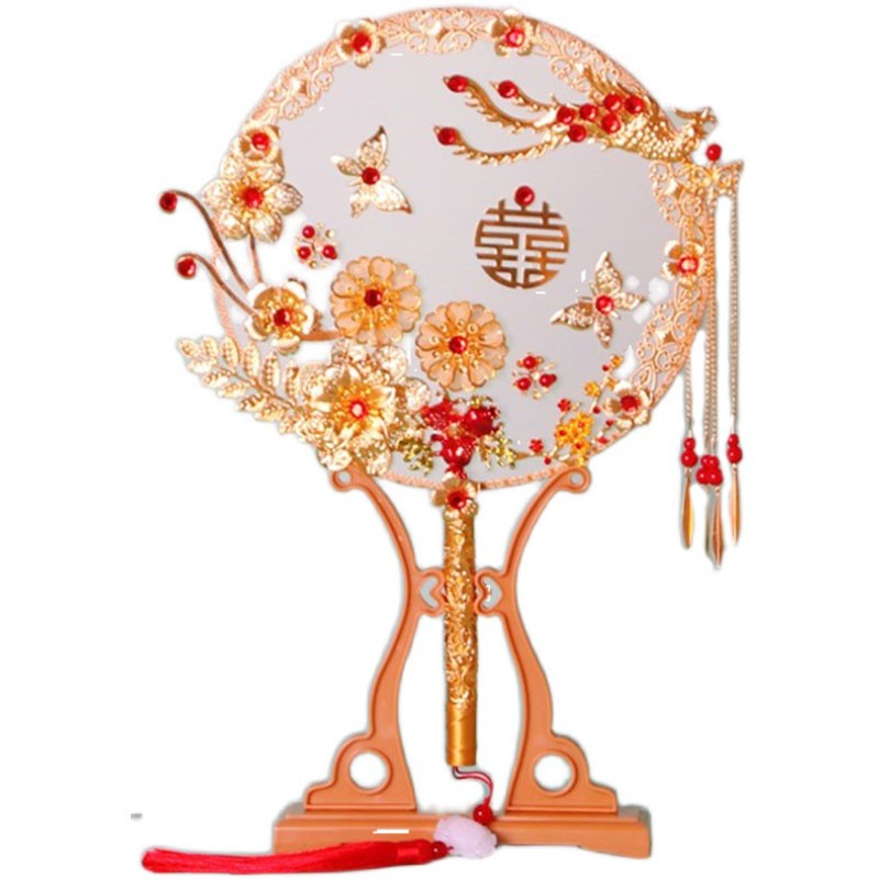 影楼拍照团扇新娘结婚秀禾扇子中式婚礼接亲手捧花喜扇成品流苏扇