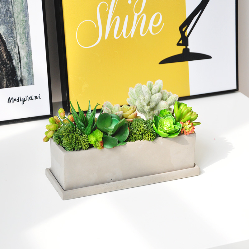 手作仿真多肉盆栽蕨叶绿植花艺水泥盆装桌摆装饰art273