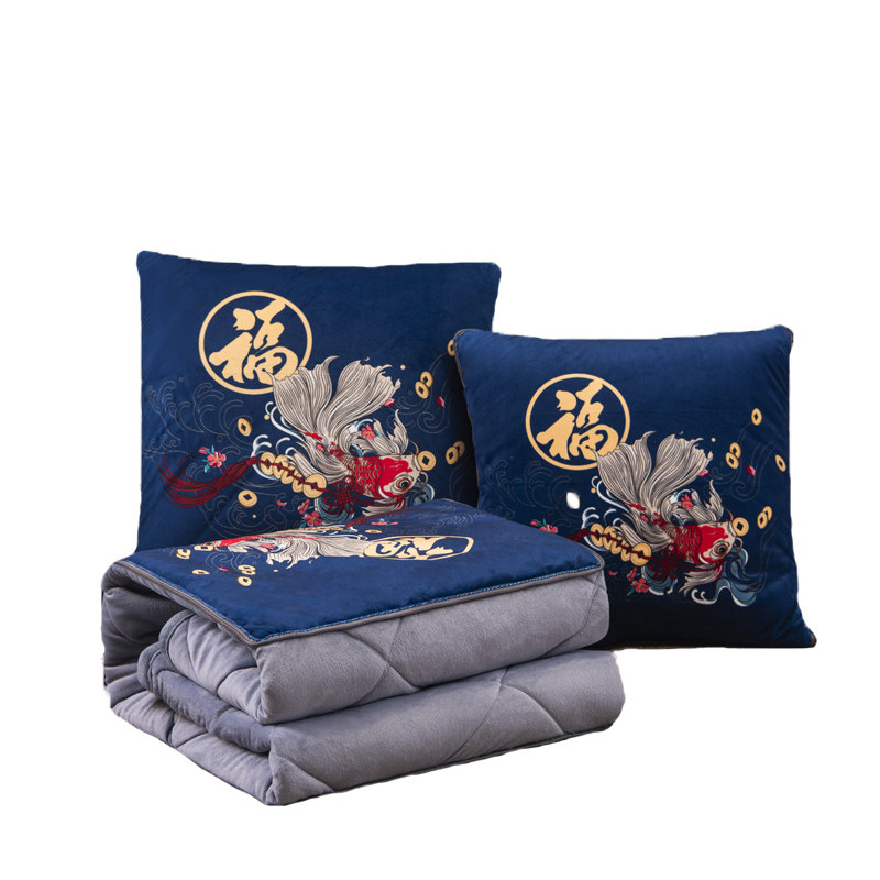 两用水晶绒抱枕被国潮中式风靠垫背二合一汽车办公室加厚空调毛毯