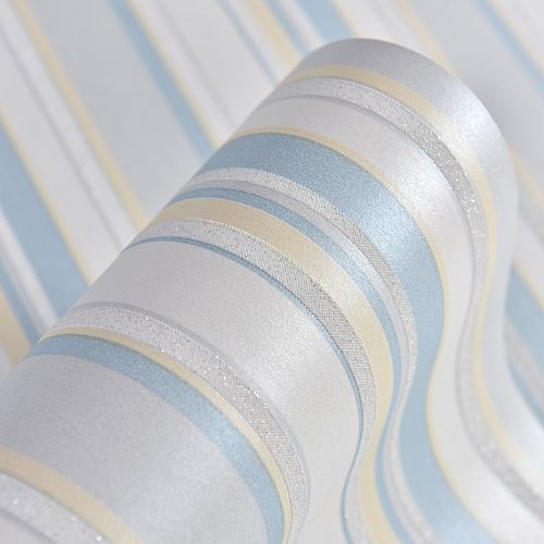 现代竖纹蓝白色墙纸卧室客厅儿童房条纹自粘环保无纺纸壁纸