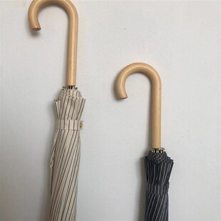 日系文艺复古线条长伞直杆伞骨弯钩半自动晴雨两用雨伞