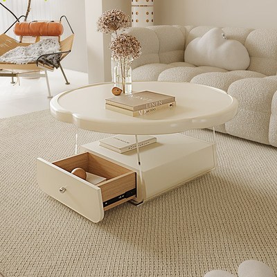 轻法式茶几朵创意奶油风级感悬浮客厅家用小户型设计感