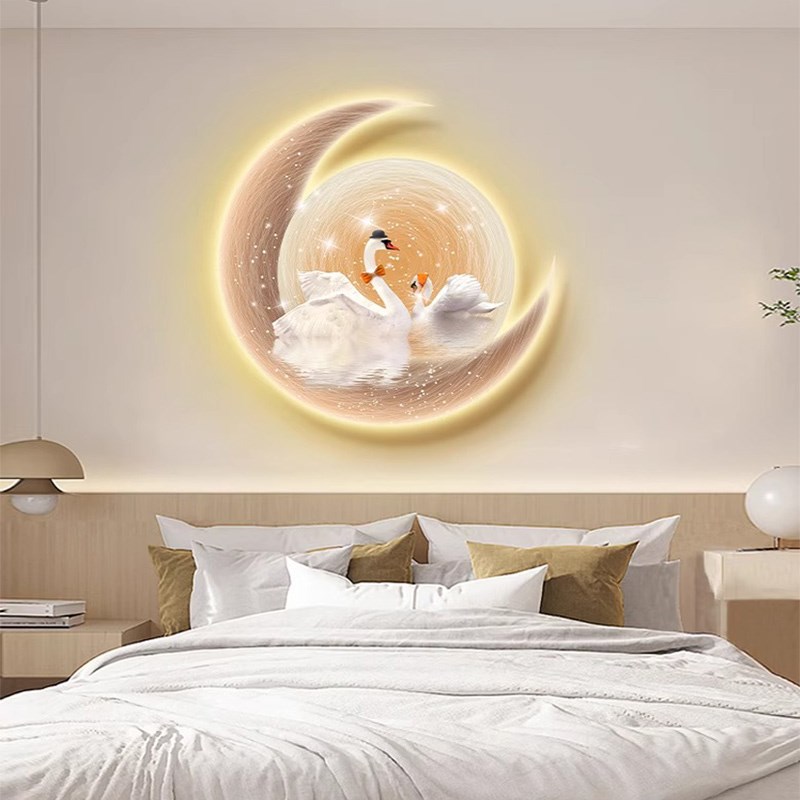 带灯22新款床头画卧室装饰画天鹅温馨婚房LED氛围灯画高级挂画