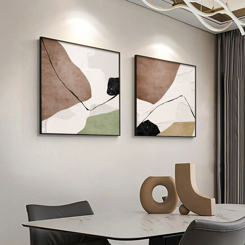 现代简约餐厅装饰画抽象极简正方形挂画艺术感客厅沙发背景墙壁画图片