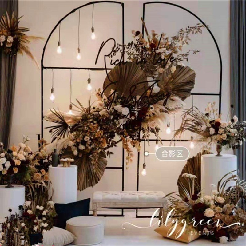 2020新款婚庆道具屏风摆件铁艺方框几何拱门圆环婚礼舞台装饰创意