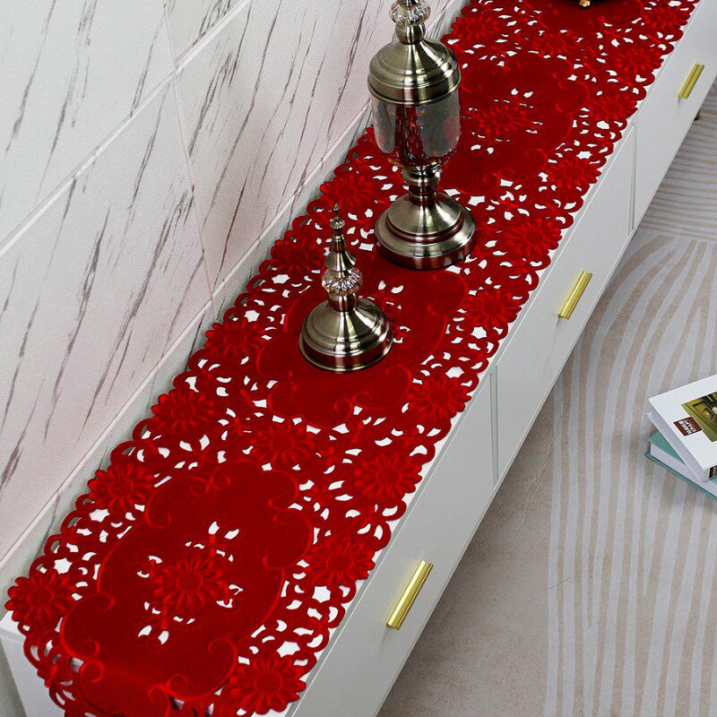 刺绣电视柜盖布红色喜庆电视桌盖巾喜庆新婚婚房盖布大红布艺喜庆