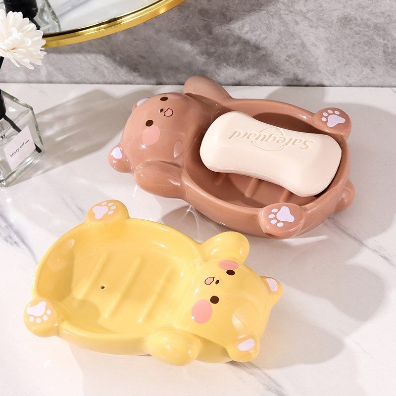 卡通陶瓷肥皂盒家用沥水香皂盒子洗手间儿童可爱香皂架漏水肥皂托