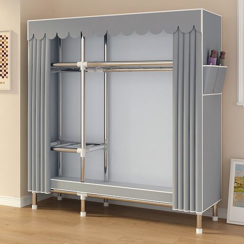 家用卧室出租房用布组装结实耐用经济型衣橱宿舍金属