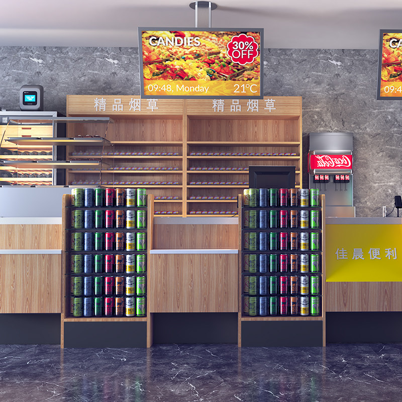 超市收银台便利母婴药店烟酒柜烟柜转角实木大理石桌柜