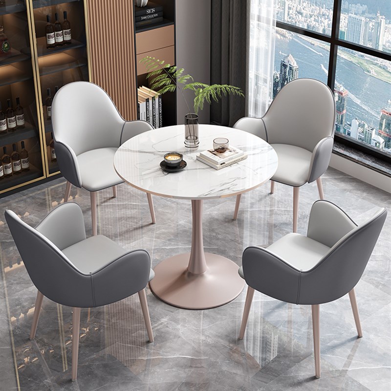 洽谈桌椅售楼处店会客接待休闲岩板小圆桌椅休息区一桌四椅