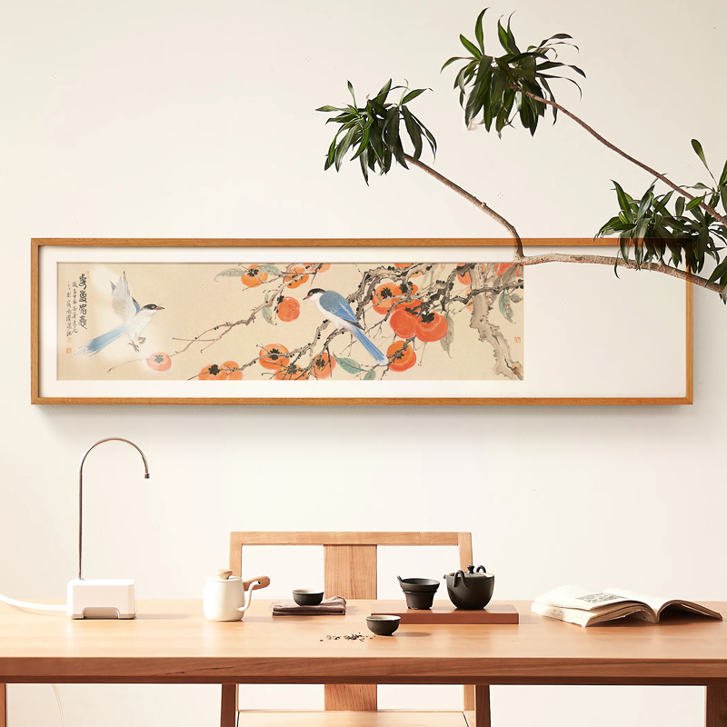 新中式横版花鸟画卧室床头装饰画客厅沙发L壁画茶室书房原木风挂图片