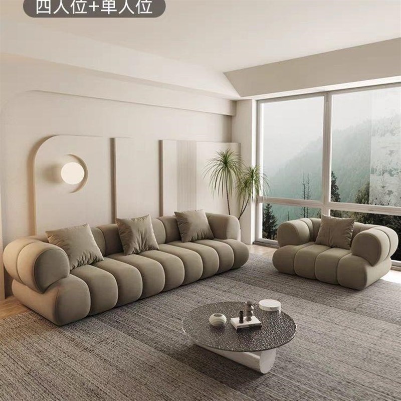 意式极简轻奢布艺沙发 客厅大小户型现代高端 钢琴键直排贵妃沙发