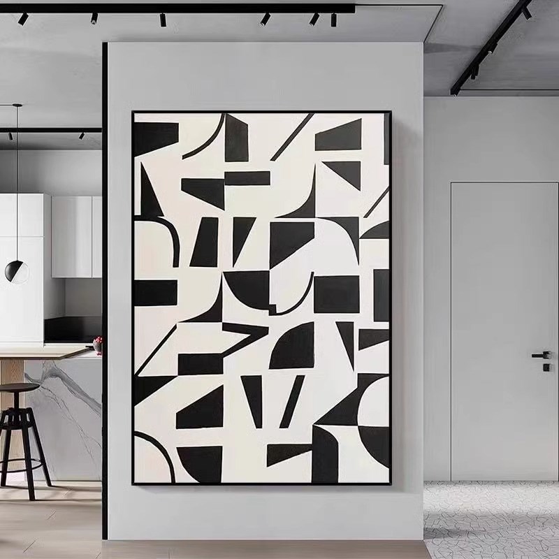 黑白灰极简客厅装饰画沙发背景墙挂画几何抽象餐厅画玄关走廊壁画图片