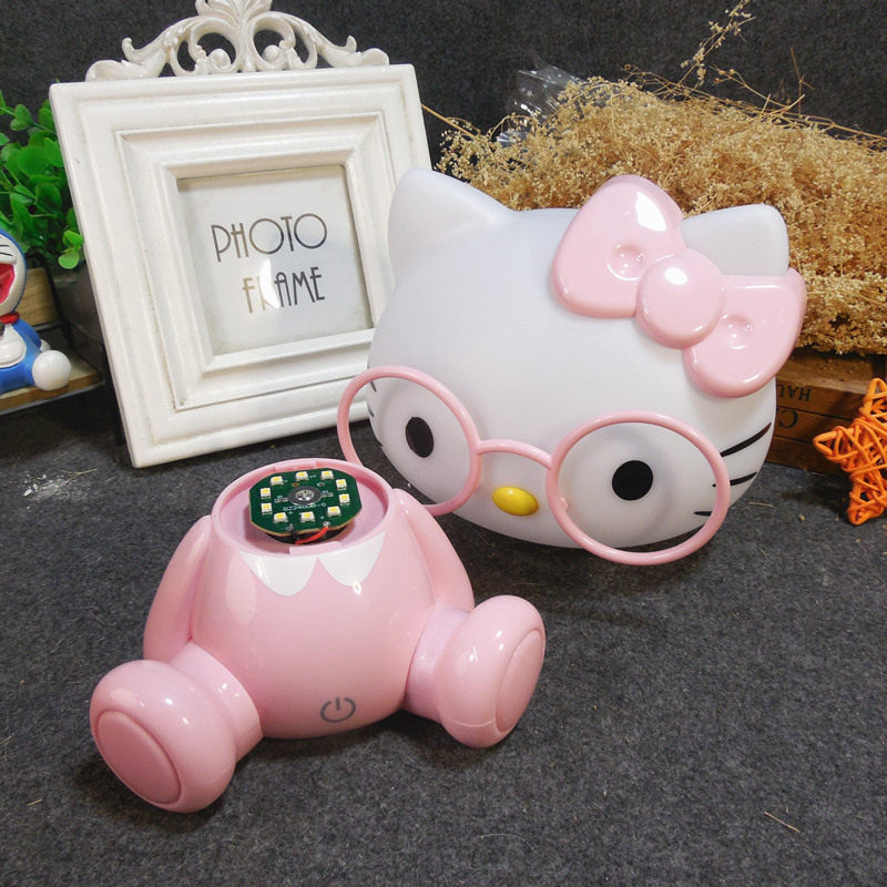 超萌戴眼镜T猫卧室女生床头台灯卡通爱插电三档触摸调光小夜灯