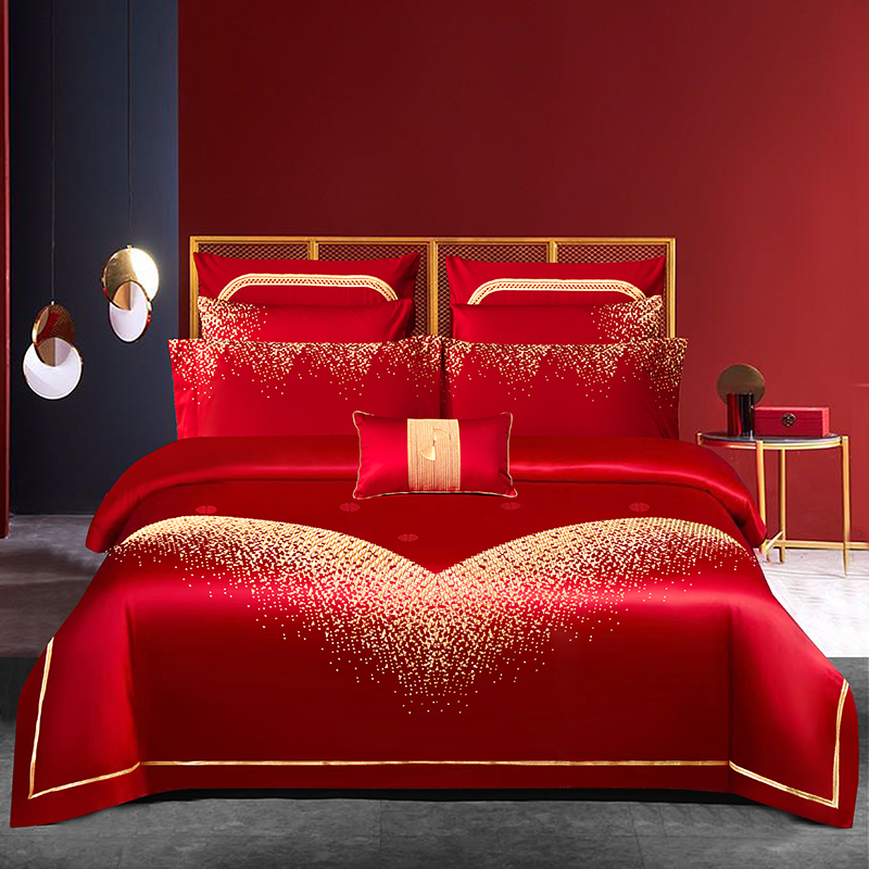 新款0支贡缎长绒棉婚庆四件大红精绣9件喜被新潮婚高端结婚