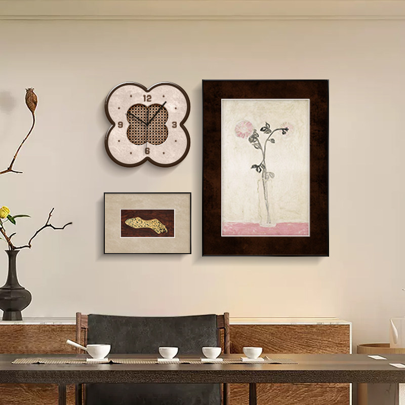 中古风装饰画法式复古书房茶室背景墙壁画级感时钟挂画