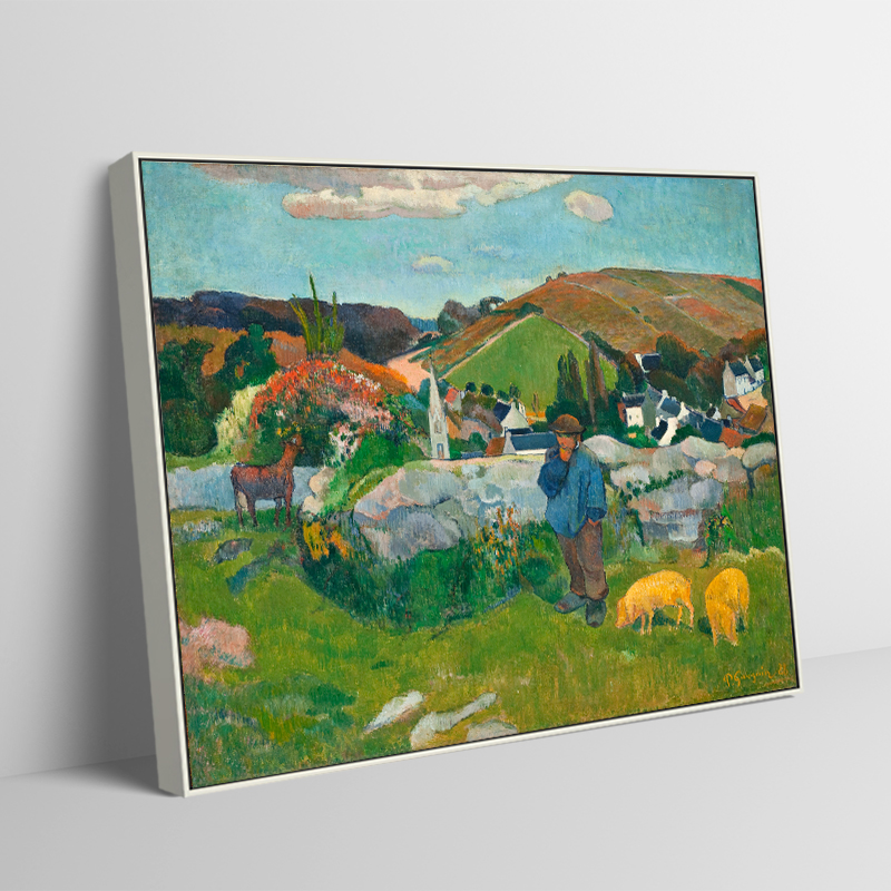 布列塔尼的猪倌 高更油画布喷绘风景挂画客厅卧室沙发背景装饰画图片