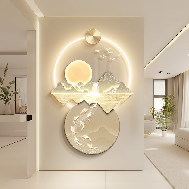 流水生财入户玄关装饰画现代轻奢九鱼图走廊过道挂画寓意好门口画图片