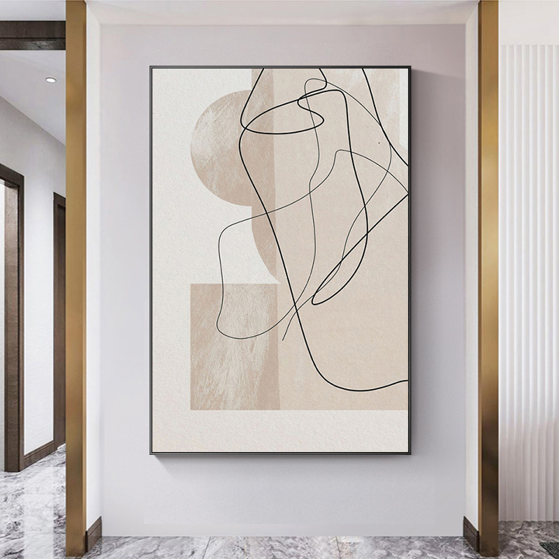 现代简约客厅餐厅玄关装饰画抽象线条沙发背景墙大幅落地竖版挂画图片