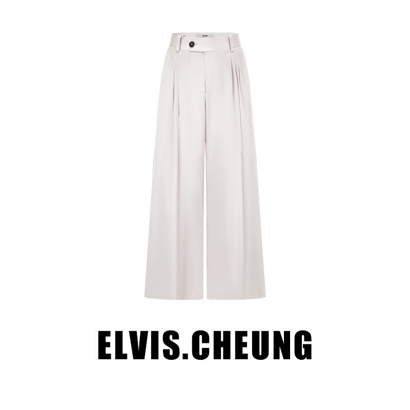 ELVIS.CHEUNG春夏新品气质丝麻多褶阔腿裤舒适透气休闲长裤