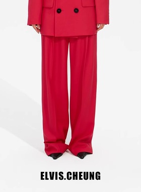 【朱珠同款】ELVIS.CHEUNG设计精纺羊毛高腰阔腿裤西装裤子