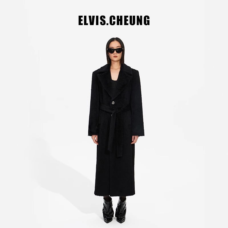 ELVIS.CHEUNG秋冬新品苏力羊驼毛宽肩Y型大衣单排质感毛呢外套
