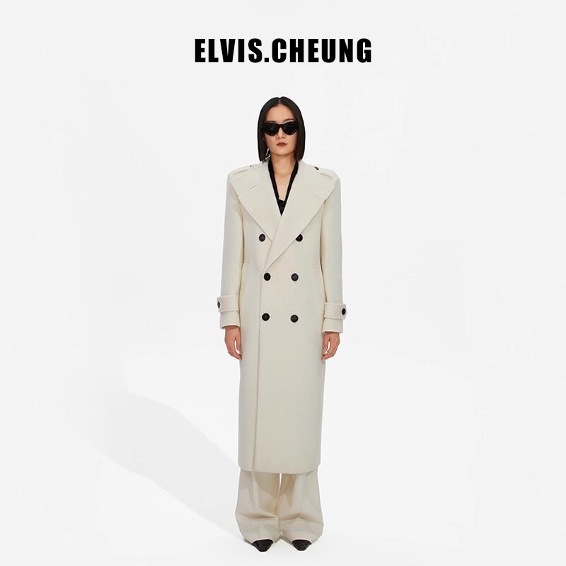 ELVIS.CHEUNG设计师款柔软羊毛呢长款大衣高级感气质外套风衣秋冬