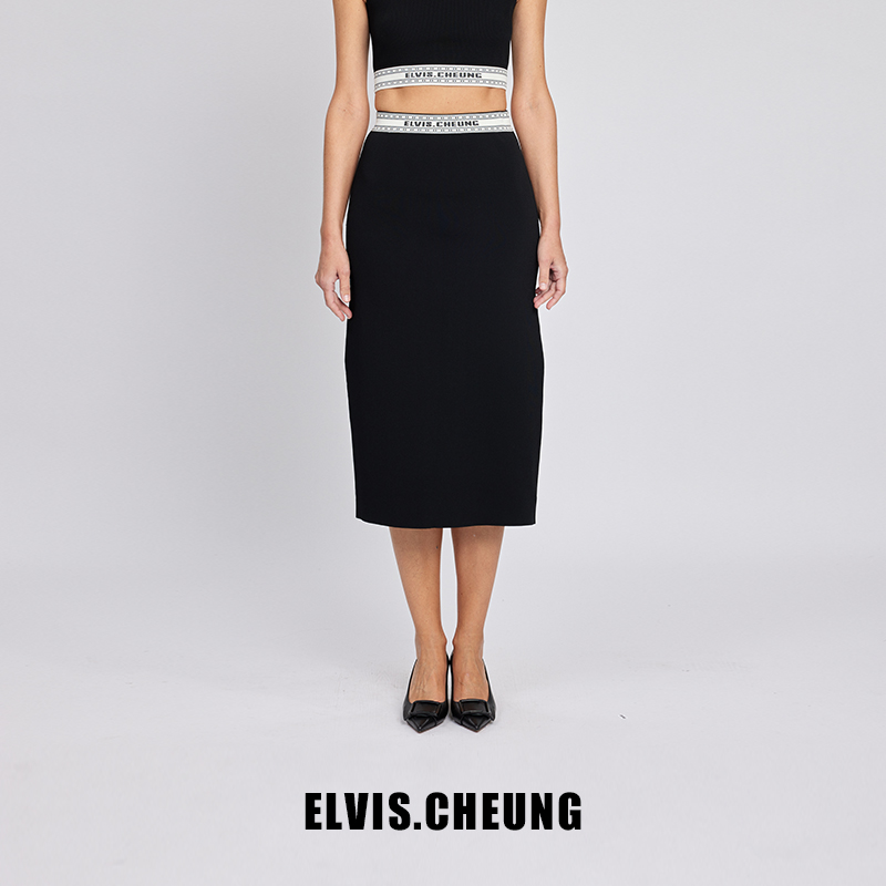 ELVIS.CHEUNG春夏新品经典高品质丝光纱线提花毛织开衩半裙长裙
