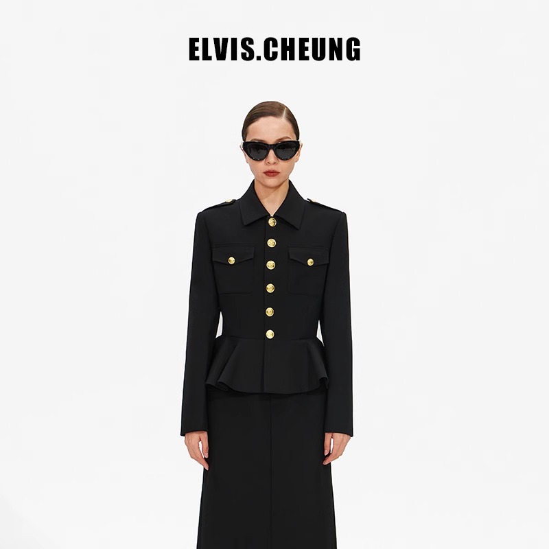 ELVIS.CHEUNG原创设计精纺羊毛复古猎装风荷叶边下摆夹克外套显瘦