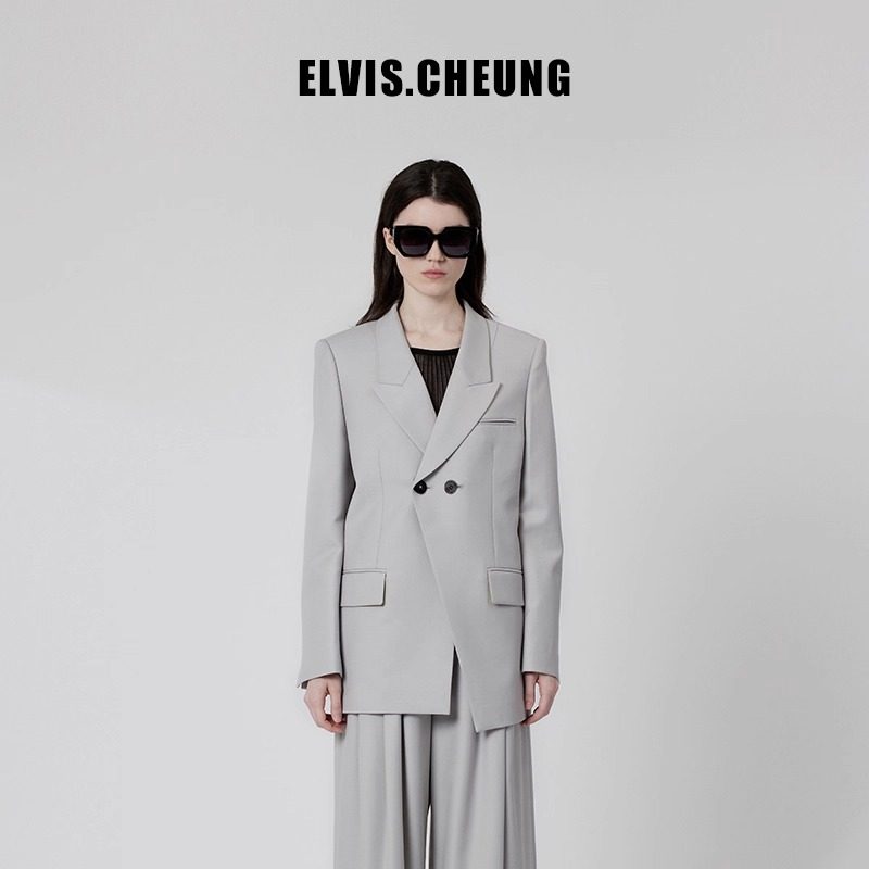 ELVIS.CHEUNG春夏新品精纺羊毛不对称门禁H版西装西服外套女