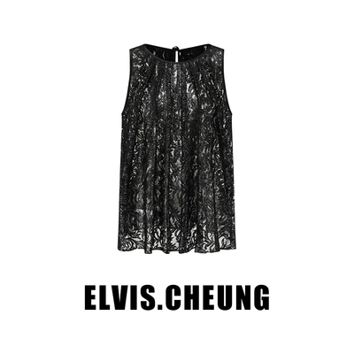 ELVIS.CHEUNG秋季新品原创镂空烫银蕾丝波浪褶背心女蒋云设计师