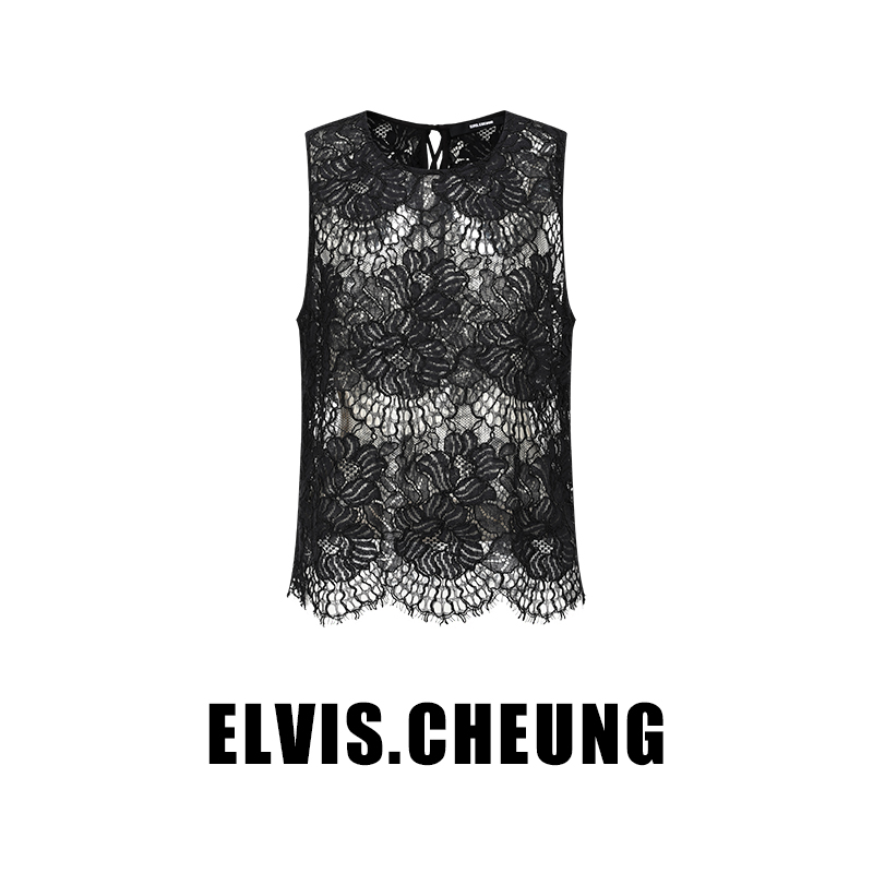 ELVIS.CHEUNG开运秋季新品优雅蕾丝无袖绑带短马甲女蒋云设计师