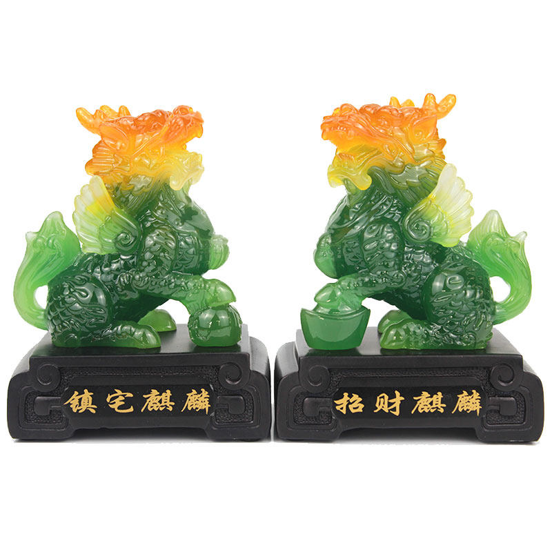 招财麒麟大小号仿玉麒麟家居摆设客厅酒柜饰品工艺礼品