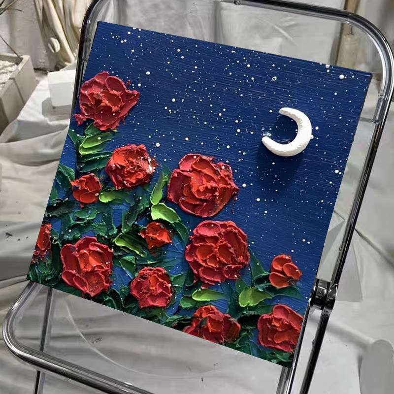 月下玫瑰肌理画石英砂丙烯油画手工填充材料包手绘饰画