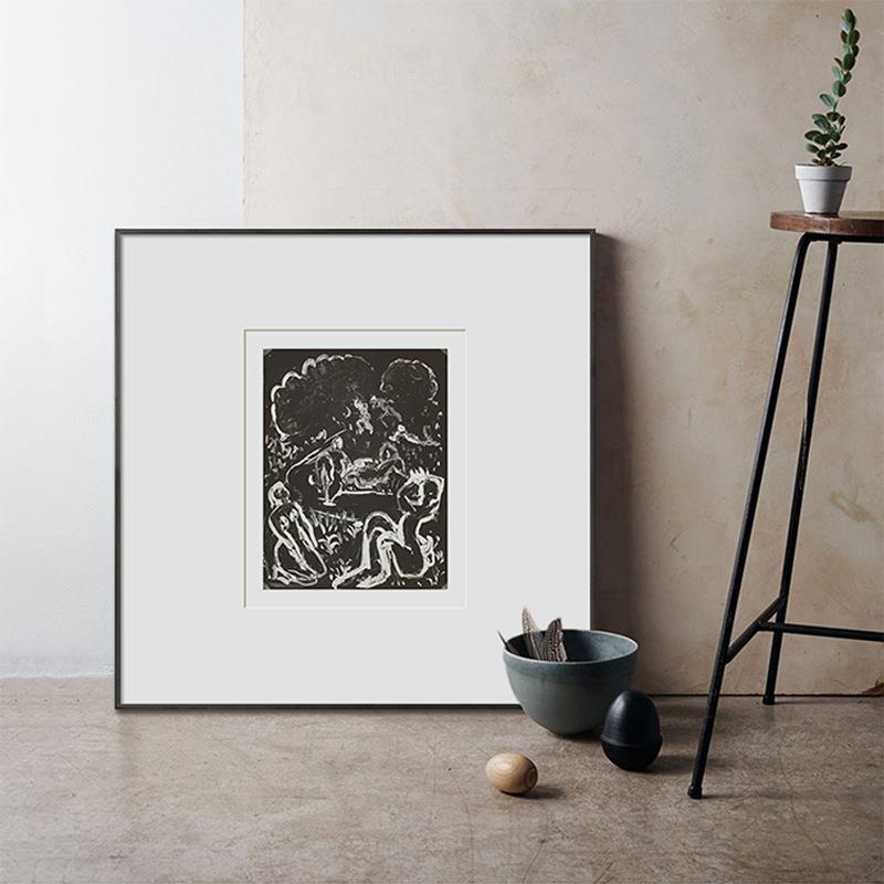 朦胧 亨利马蒂斯线描黑白挂画小众文艺抽象装饰画民宿双联壁画