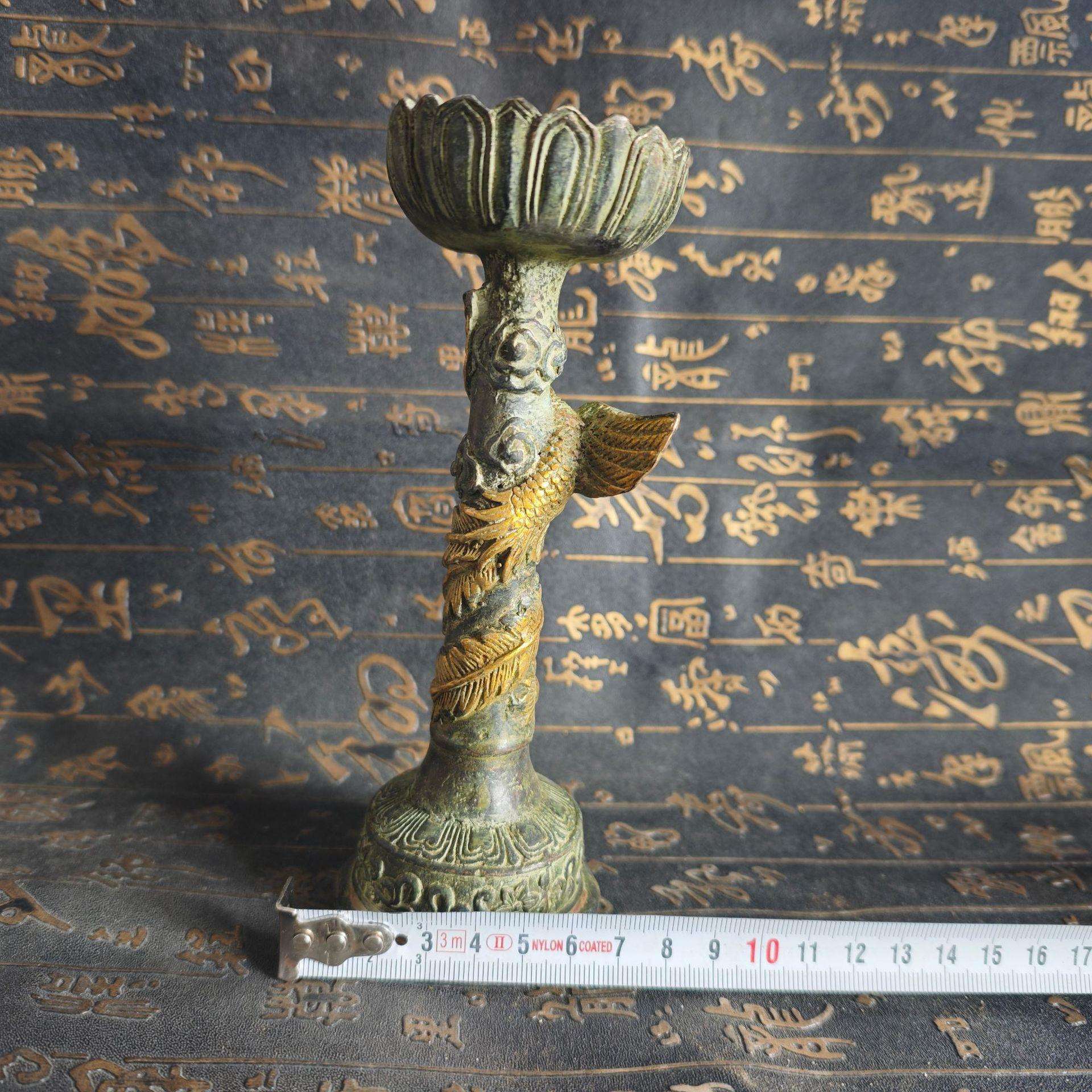 仿古龙凤烛台摆件古玩杂项龙凤呈祥烛台一对家居装饰古董工艺品