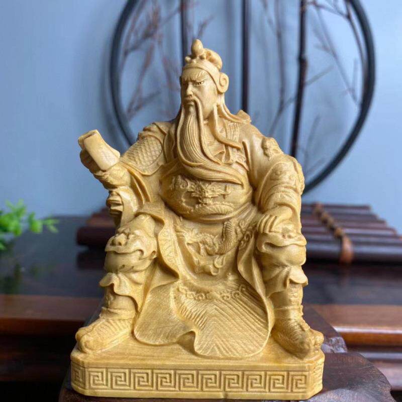 小叶黄杨木雕刻关羽关公武财神文玩工艺品家居装饰品桌面摆件送礼