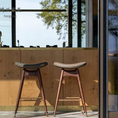 进口北美黑胡桃木中古吧台椅家用现代简约实木吧台凳岛台高脚椅子