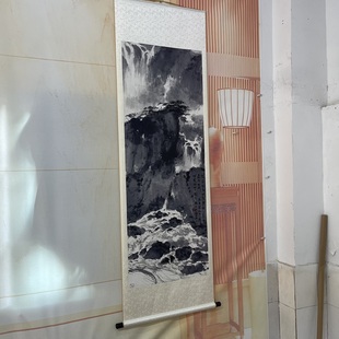 傅抱石飞泉图写意山水物水墨画国画微喷古代名画复制品装饰画