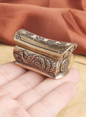 典藏国风艺术黄铜摆件复古法手工匠作开盖龙凤棺材汽车把件文官玩